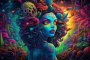 Psy Elf Fairy , UV tapestry, Blacklight Reactive, Psychedelic Wall Hanging