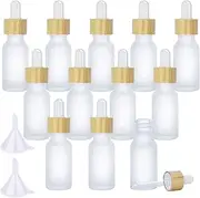 MODOWEY 12Pcs 20ml Frosted Glass Dropper Bottles, Eco-friendly Essential Oil Bottles With Eye Dropper and Bamboo Lids, Refillable Essence Liquid Cosmetic Containers and 2 Pieces Funnel (20ML)