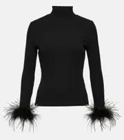 [Veronica Beard] Veronica Beard Pierre feather-trimmed cotton-blend top AU 8 black