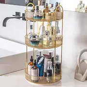 360° Rotating Makeup Organizer, Bathroom Makeup Carousel Spinning Holder Rack, Countertop Vanity Shelf for Cosmetic, Perfume, Lotions Skin Care (3 Tiers, Yellow)