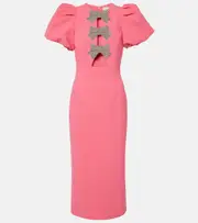 [Rebecca Vallance] Rebecca Vallance Posey embellished puff-sleeve midi dress UK 8 pink