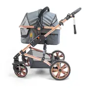 La Luna Pet Care - Rose Gold - Grey - Pet Stroller with ISOFIX Car Carrier