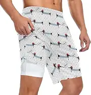 [ZZXXB] Dachshun Dog and Polka Dot Athletic Shorts for Men with Pockets 2 in 1 Quick Dry Running Shorts S-3XL