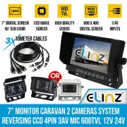 7" Monitor Caravan 2 Reversing Camera Kit System CCD 4PIN 3AV MIC 600TVL 12V 24V