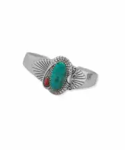 Reconstituted Turquoise Bracelet with Red Jasper Sterling Silver
