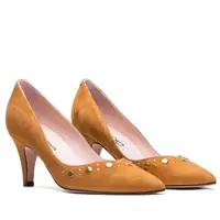 在飛比找momo購物網優惠-【MISWEAR】女-跟鞋-ELODIE 麂皮鉚釘尖頭高跟鞋