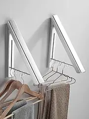MissMin Retractable Clothes Rack - Wall Mounted Folding Clothes Hanger Drying Rack for Laundry Room Closet Storage Organization,2 Pack (Silver)