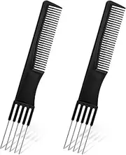 2pcs Double-Head Parting Teasing Comb, Black Metal Teasing Combs for Women Fine Tooth Comb Hair Forking Comb Prong Pick Combs Parting Comb with Metal Pick for Women