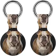 2PCS for English Bulldog Air Tag Holder Case Waterproof & Shockproof Anti-Scratch Protective Air Tag Cover with Keychain Ring Silicone Tags Holders for Luggage, Backpack, Keys, Pet
