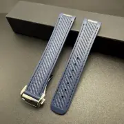 Watch Strap For Omega Seamaster Aqua Terra Rubber Silver Clasp Blue 20mm