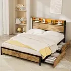 Levede Double Bed Frame Storage Headboard Drawers RGB LED USB Charge Industrial