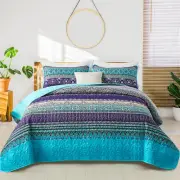 WONGS BEDDING Boho Quilt King Size, Blue Purple Bohemian King Quilt, Lightweight