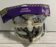 New Mardi Gras Mask with ribbon tie White Black Pretty Party Throws Parade