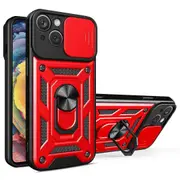 For iPhone 14 6.1 inch Slide Camera Cover Hard PC+TPU Ring Kickstand Phone Shell Case