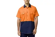 Hard Yakka Mens Koolgear Vented Cotton Work Shirt Y07559 - Orange/Navy