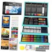 Deluxe Art Set, 195-Pack Artist Gift Box, Arts and Crafts Drawing Teal