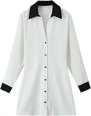 [Generic] 2024 Shirt Dress Women Contrast Short Dresses for Women Long Sleeve Button Mini Dress Chiffon Office Dresses