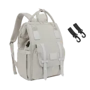 ANYMOM Mommy Diaper Bag Grey Backpack 2Pcs Stroller Hook with Internal USB Charging Port