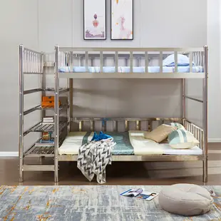 好物上新 床架 單人加大床架 床 雙人床不銹鋼床雙層子母床304加厚兒童上下鋪鐵架床高低床架簡約經濟型雙人床架 簡約現代