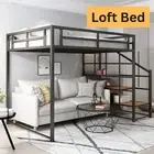 Loft Bed Metal Heavy Duty Double Queen Size with Stairs Space Saving