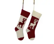 C12 2PCS 46CM Knitted Christmas Decoration Socks Pendant Candy Gift Bag 3D Christmas Elk Socks Fireplace Pendant