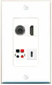 [4 Ports] 3-5MM HD SPEAKER USBC Wall Plate DecorZ White