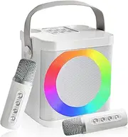 Karaoke Machine for Children, Portable Mini Bluetooth Karaoke Set Speaker with 2 Wireless Microphones and LED Lights for Home Party, Birthday Gifts for Girls and Boys