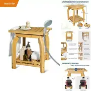 Natural Bamboo Shower Stool, Solid Bamboo Bath Chair, Waterproof & Durable, Eco-