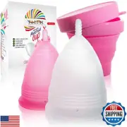 Talisi Menstrual Cups Set of 2 with Collapsible Cleaner Silicone Sterilizer -