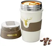 [LEFAFA] Travel Coffee Mug, 400ml Double Wall Vacuum Insulated Coffee Mug, Stainless Steel Reusable Coffee Tumbler with Sliding Lid and Straw, for Hot and Cold Water Coffee and Tea (Brown)