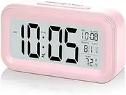 Circle-Q Led Display Digital Alarm Clock Battery Operated Smart Night Light Easy Operation Clock for Kids Heavy Sleepers Bedroom (Pink)