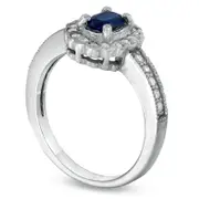 Oval Blue Sapphire and 0.25 CT. T.W. Natural Diamond Scallop Frame Engagement Ring in Solid 14K White Gold