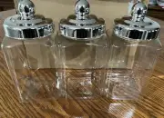 3 Piece Clear Storage Containers/Canisters with Silver Screw on lids. 4"x4"x8"