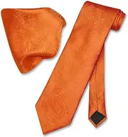 [Vesuvio Napoli] Burnt Orange PAISLEY NeckTie & Handkerchief Matching Neck Tie Set