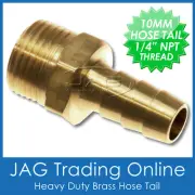 BRASS 10mm (3/8") HOSE TAIL FITTING BARB 1/4" NPT THREAD Outboard/Fuel Tank Line