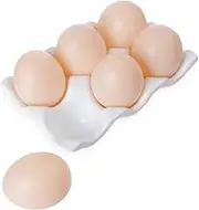 Ceramic 6 Cups Egg Tray - Half Dozen Porcelain Egg Holder Container Keeper Storage Organizer Decorative Serving Dish Plate for Refrigerator Fridge Countertop Display Kitchen Home (White)