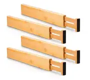 4 pcs Bamboo Kitchen Drawer Dividers Large, Adjustable Drawer Organizers, Spr...