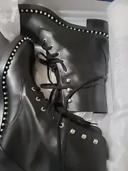 NIB Stuart Weitzman Sondra Leather with Pearls Combat Boots 10.5B/ 41