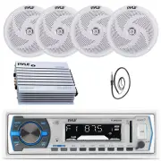 Pyle PLMRB29W 1DIN MP3 Bluetooth Receiver, 4x 5.25" 180W Max Speakers, Amplifier