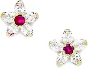 [JewelryWeb] 14k Yellow Gold Red CZ Simulated Diamond Flower Screw Back Earrings 11x11mm Stud Earring for Women