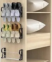 Yocice Wall Mounted Shoes Rack 3Pack/Can Store 6Pairs Sneakers and 6Pairs Slide Sandal,with Sticky Hanging Mounts, Shoes Holder Storage Organizer Shelf,Door Shoe Hangers,Black,SM05-17.7inch length