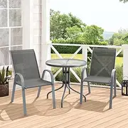 ALFORDSON Outdoor Dining Set, 3 Pcs Garden Patio Furniture Set, 2 Pcs Chairs and 1 Pcs Round Patio Table, Indoor Bar Set for Garden, Lawn, Balcony and Swimming Pool Side, Grey