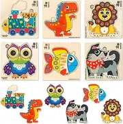 QUOKKA Wooden Puzzles for Toddlers 3-4 - 6XSET Toddler Puzzles Ages 3-4 - Wood Learning Montessori Toys 3-5 Year Old - Preschool Animal Travel Game Boys & Girls