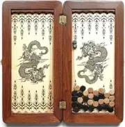 Watlux Chinese Dragon Luxury Backgammon Board Game Wooden Leather Pieces Travel