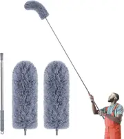 Duster with Extension Pole for Cleaning (2 Microfiber Heads Kit), 254CM Long Feather Duster for High Ceilings with Washable Head, Cleaning Supplies fo