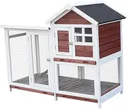 Rabbit Cage, Home Two-Storey Rabbit Cage Villa Pet House Wooden Rabbit Hutch Weatherproof Small Animal Rabbit Nest with Upper and Lower Tray