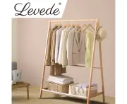Levede Clothes Rack Wooden Wardrobe Garment Coat Hanging Rail Shoe Storage 120cm