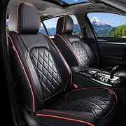 Coverado Seat Covers, Car Seat Cover Front Seats, 2-Pack Luxury Faux Leather Car Seat Covers, Waterproof Car Seat Protector, Black Seat Cover Front Seat Cover Universal Fit for Most Cars, Black&Red