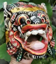 Mask Barong Lion Singh Wood Decor Wall Hand Carved Painted Hanging Balinese