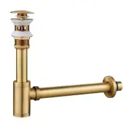 Bathroom Sink Stopper P-Trap Complete Set Brushed Gold Adjustable 1-1/4